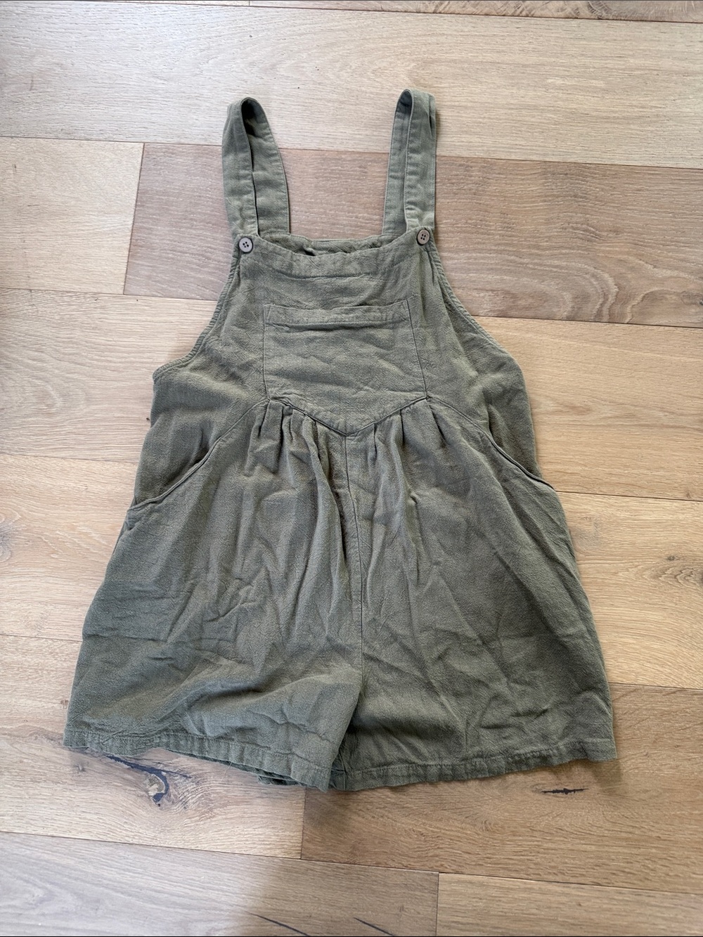 Olive Green Linen-Blend Pinafore Romper